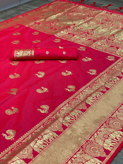 Peach Hand Woven Silk Saree with Blouse