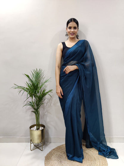 Multi Color Soft Silk Saree With Black Satin Blouse