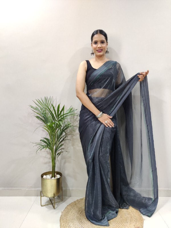 Multi Color Soft Silk Saree With Black Satin Blouse