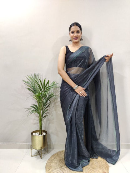 Multi Color Soft Silk Saree With Black Satin Blouse