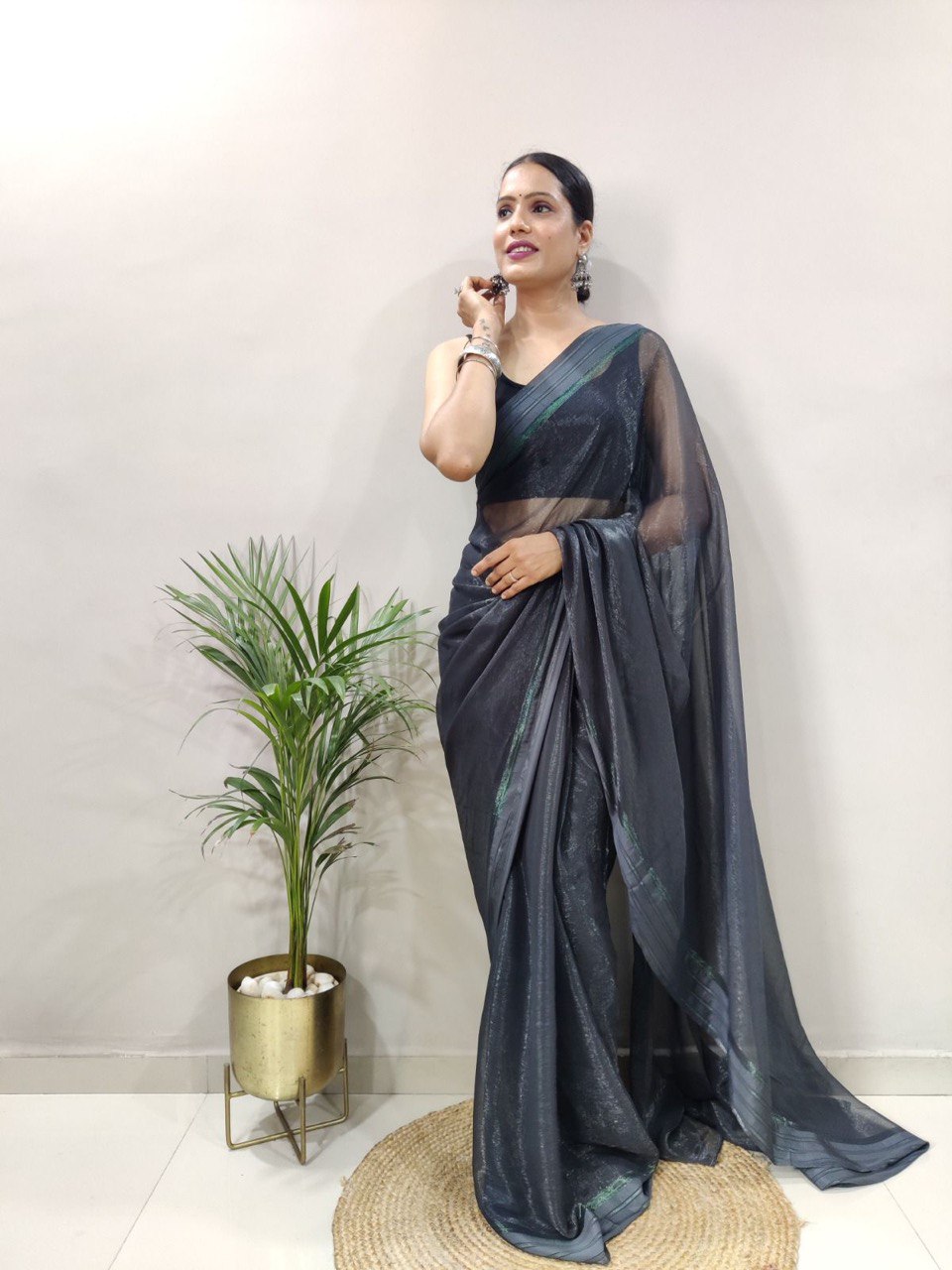 Multi Color Soft Silk Saree With Black Satin Blouse