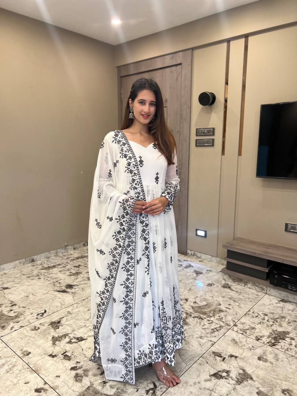 White Design Premium Anarkali Suit Set