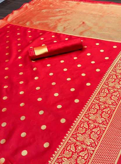 Red Soft Lichi Silk Banarasi Saree