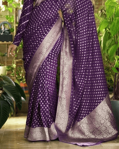 Kanchipuram Silk Saree with zari Border Blouse.