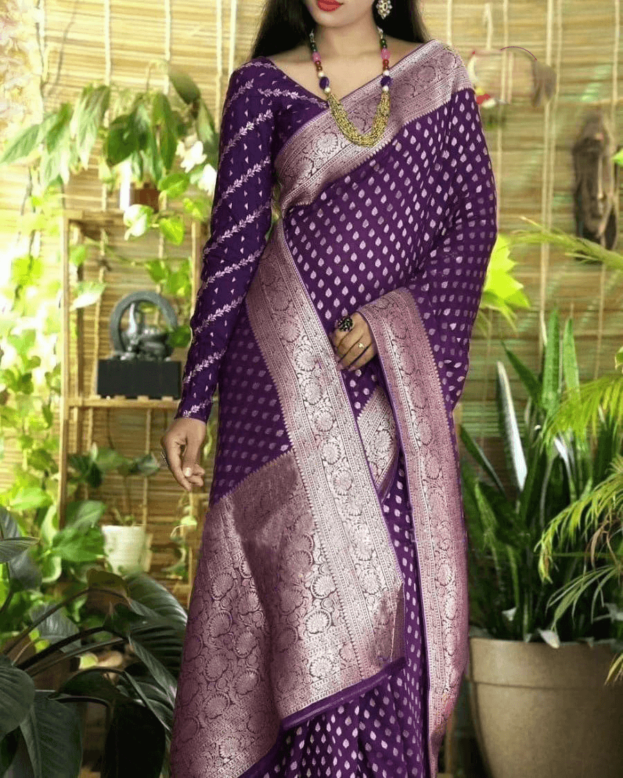 Kanchipuram Silk Saree with zari Border Blouse.