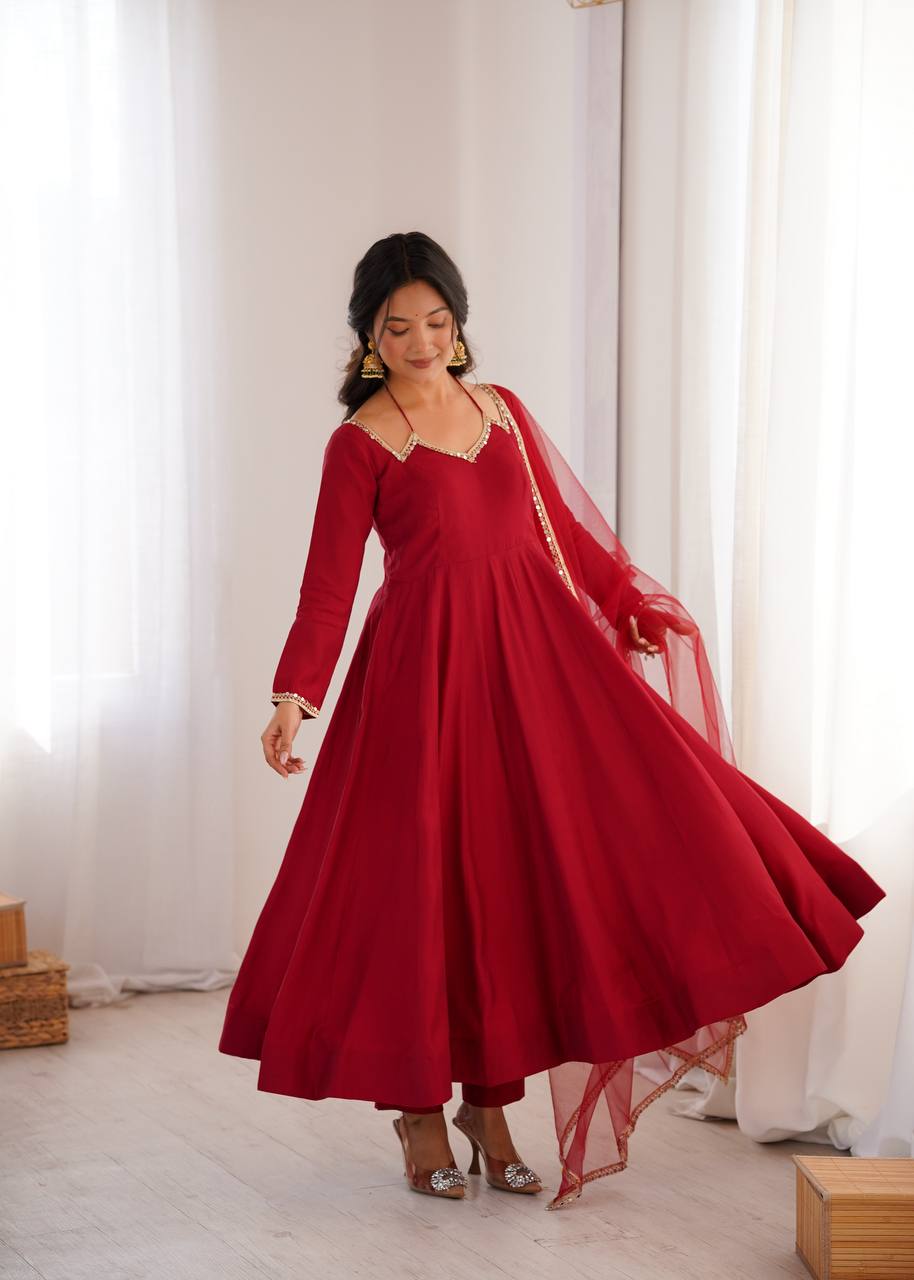 Premium Maroon Anarkali Suit Set