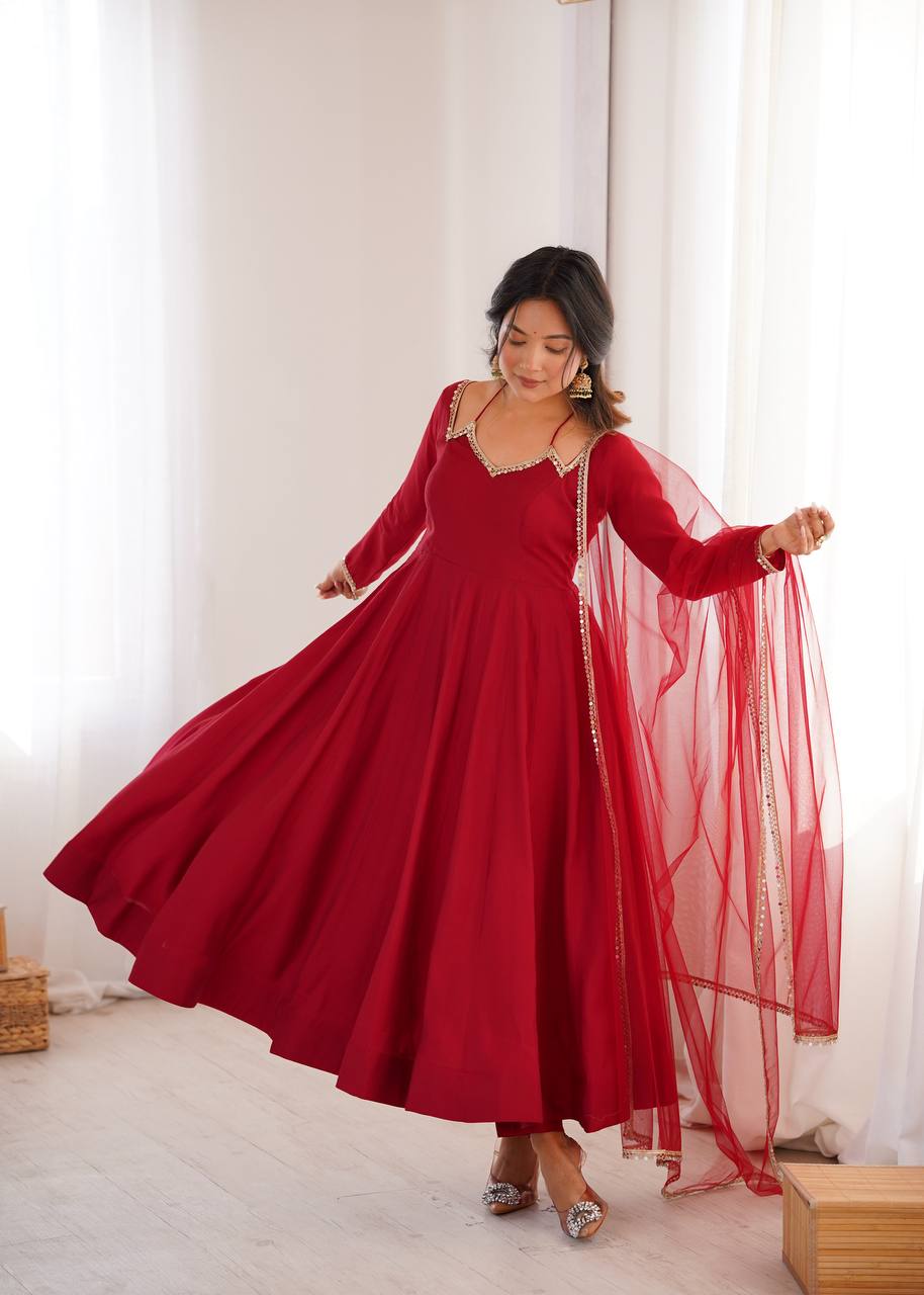 Premium Maroon Anarkali Suit Set