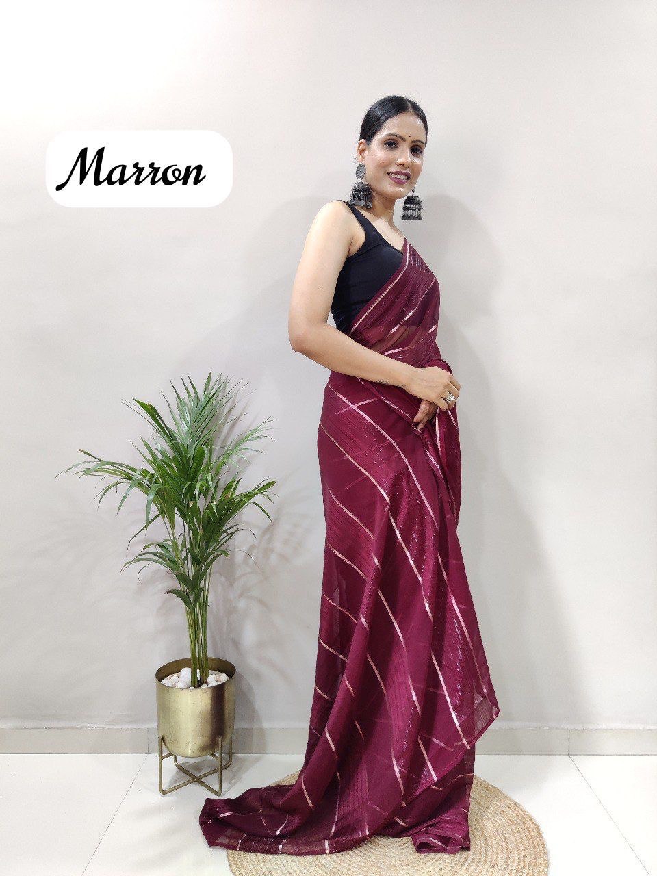 Soft Georgette Silk Saree With Satin Zari Patta