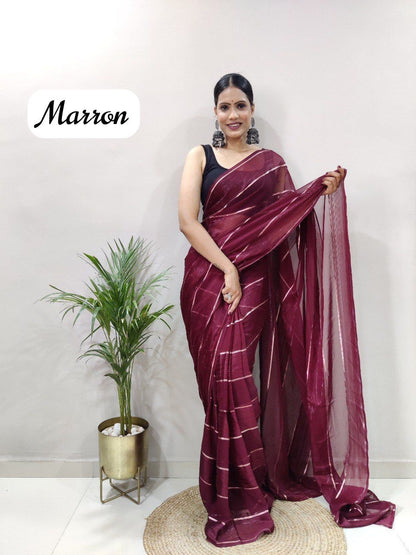 Soft Georgette Silk Saree With Satin Zari Patta