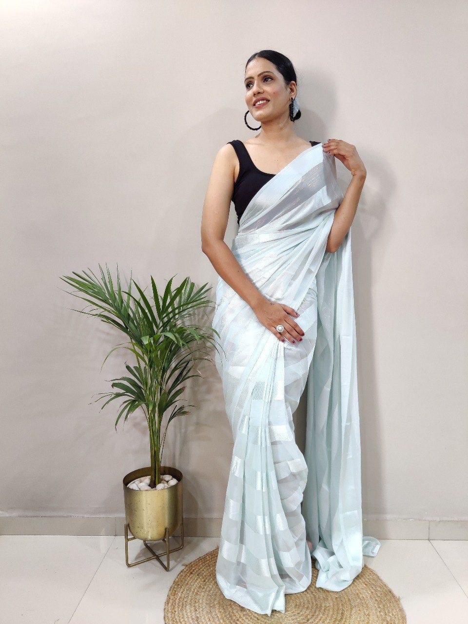 Multi Color Soft Silk Saree with Black Satin Blouse