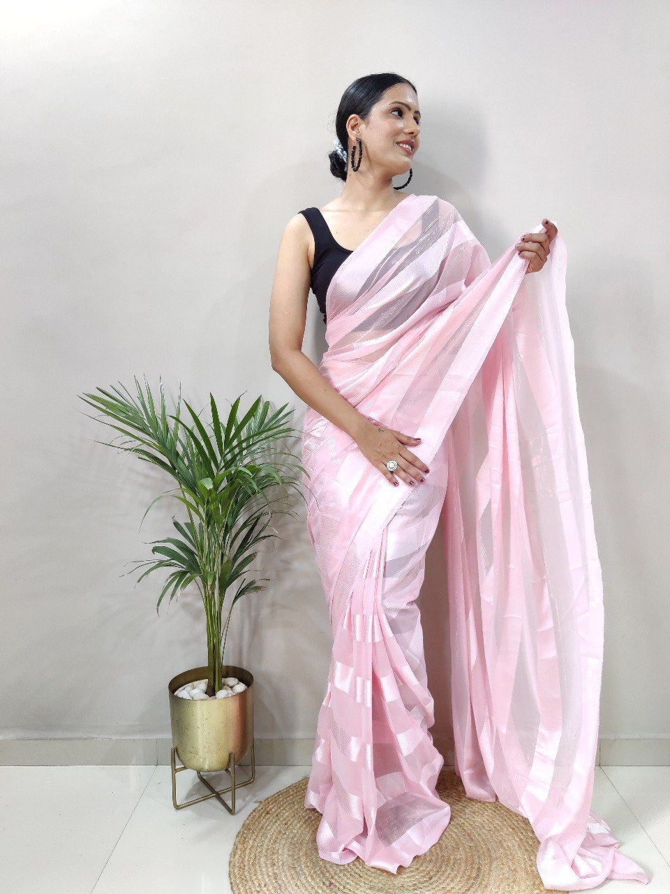 Multi Color Soft Silk Saree with Black Satin Blouse