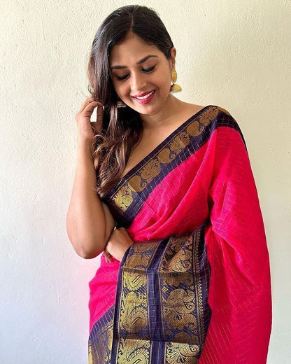 Pink Soft Silk Saree With Jacquard Work