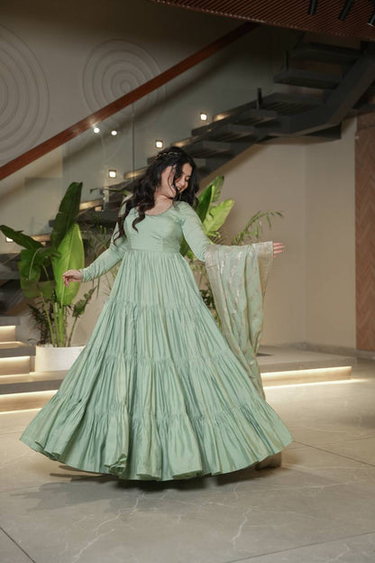 Royal Roman Silk Fully Flared Anarkali Suit Set