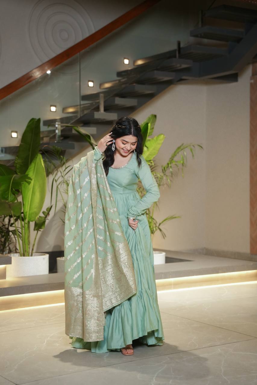 Royal Roman Silk Fully Flared Anarkali Suit Set