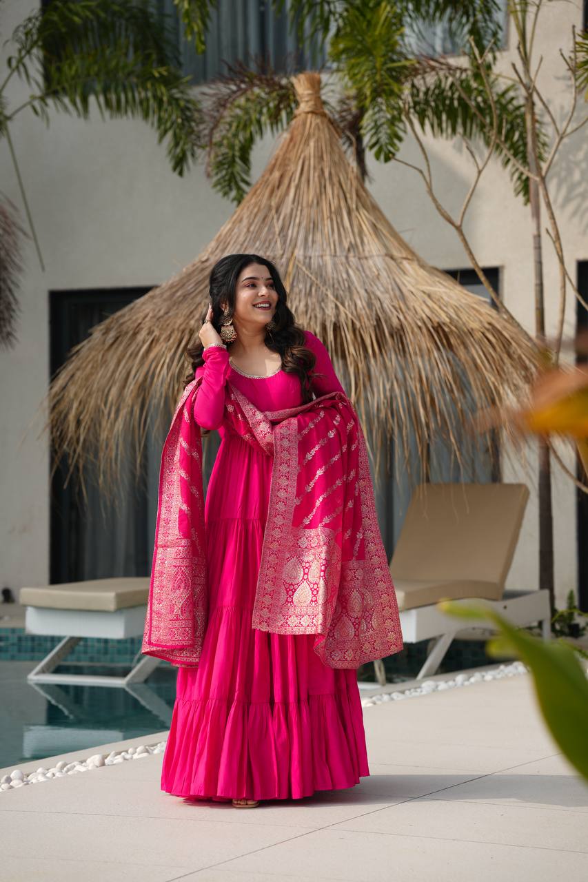 Royal Roman Silk Fully Flared Anarkali Suit Set