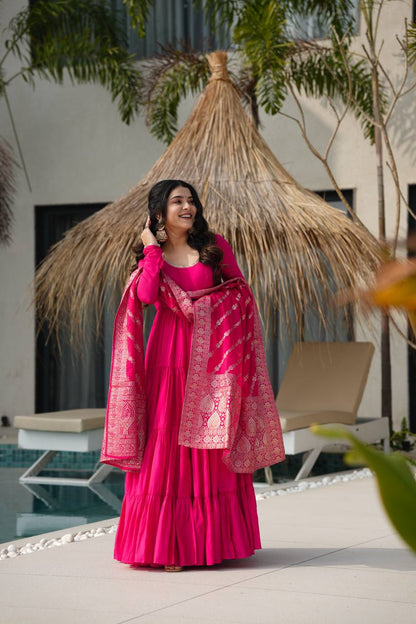 Royal Roman Silk Fully Flared Anarkali Suit Set
