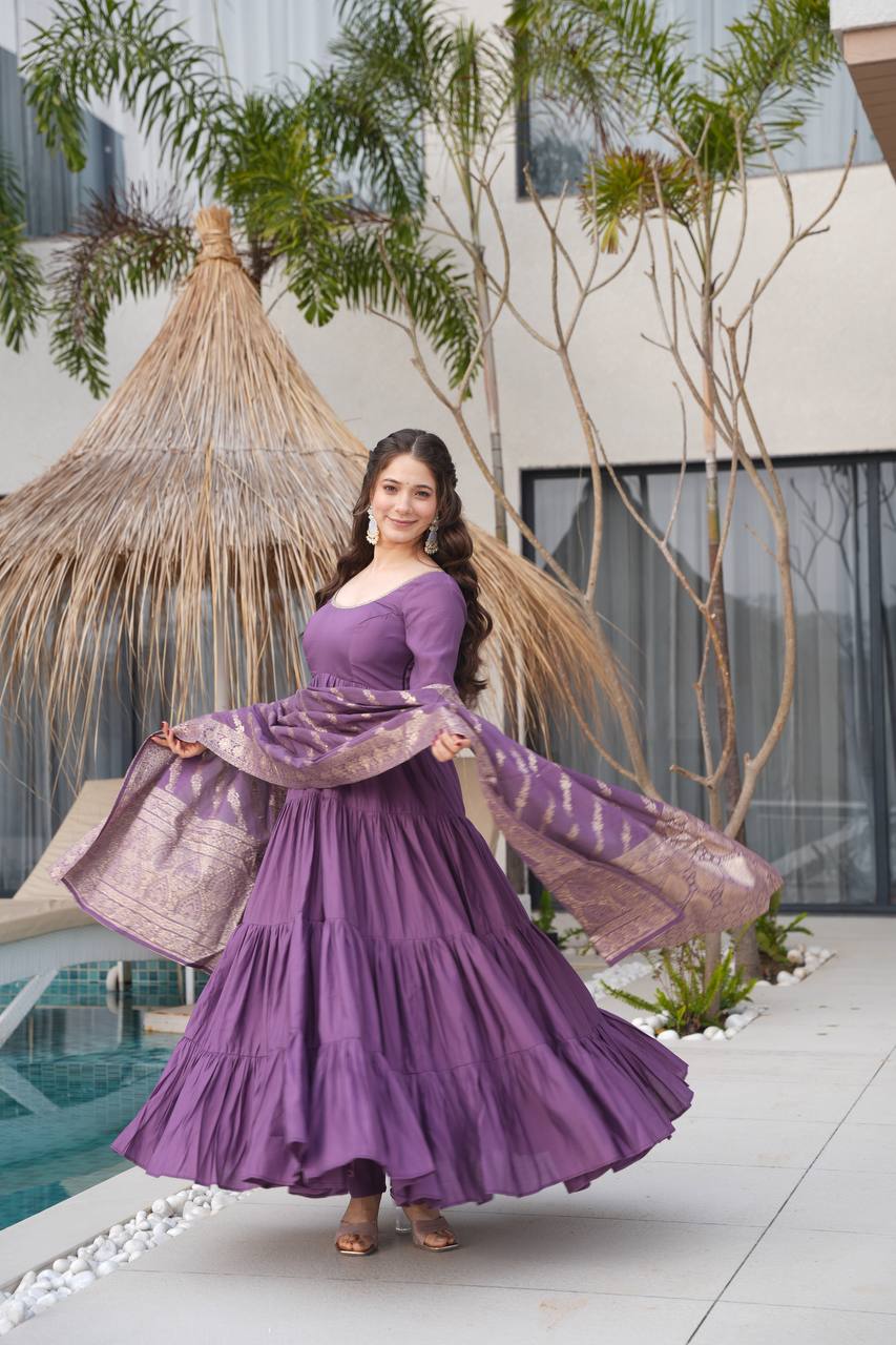 Royal Roman Silk Fully Flared Anarkali Suit Set