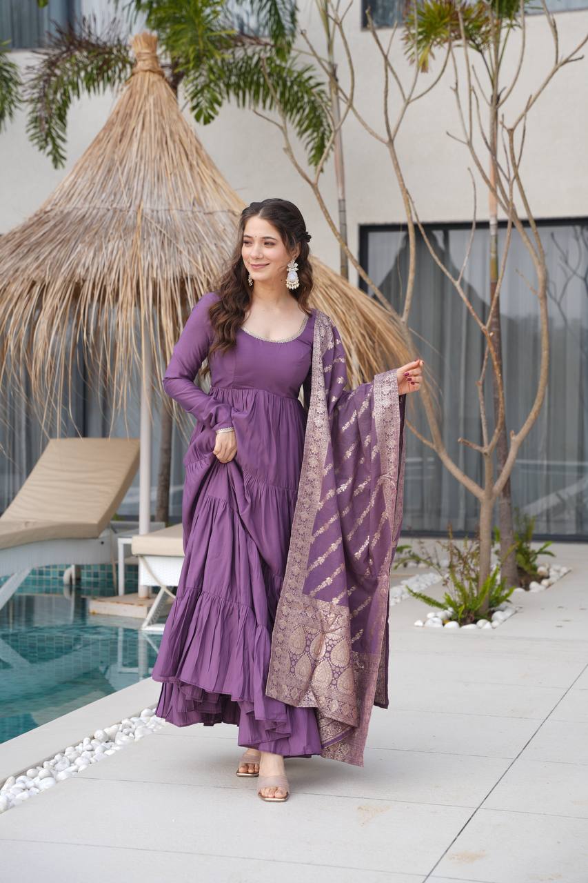 Royal Roman Silk Fully Flared Anarkali Suit Set