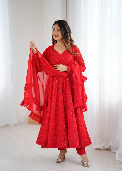 Red Coloured Designer Anarkali Suit