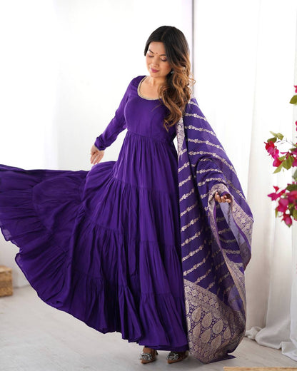 Royal Roman Silk Fully Flared Anarkali Suit Set