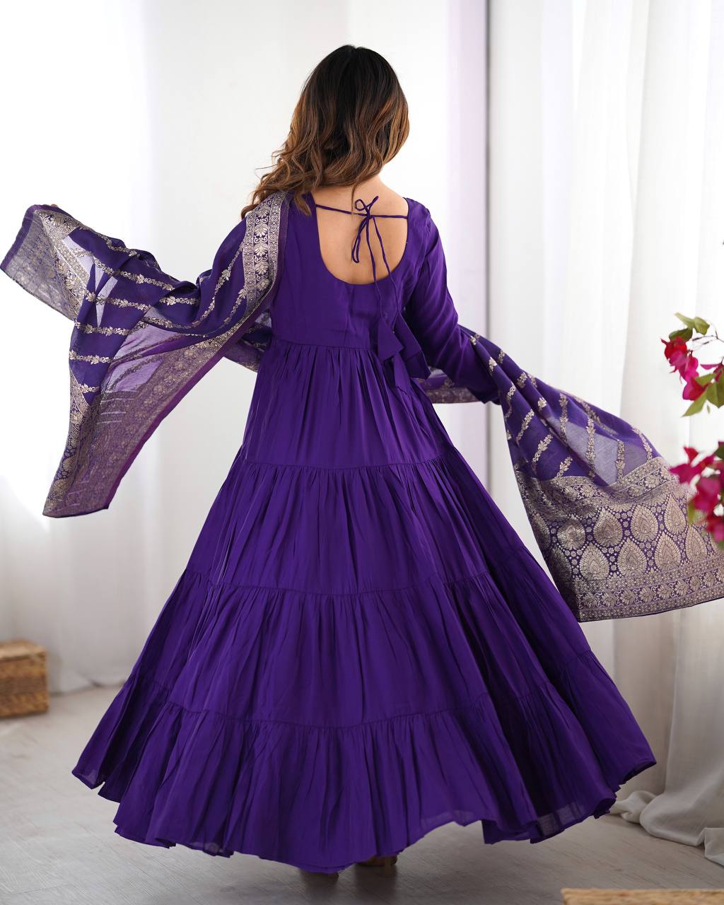 Royal Roman Silk Fully Flared Anarkali Suit Set