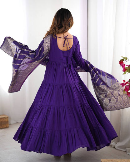 Royal Roman Silk Fully Flared Anarkali Suit Set