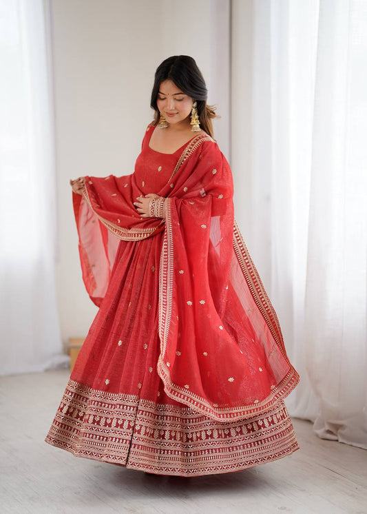 Ruhani Red Premium Quality Anarkali Suit Set