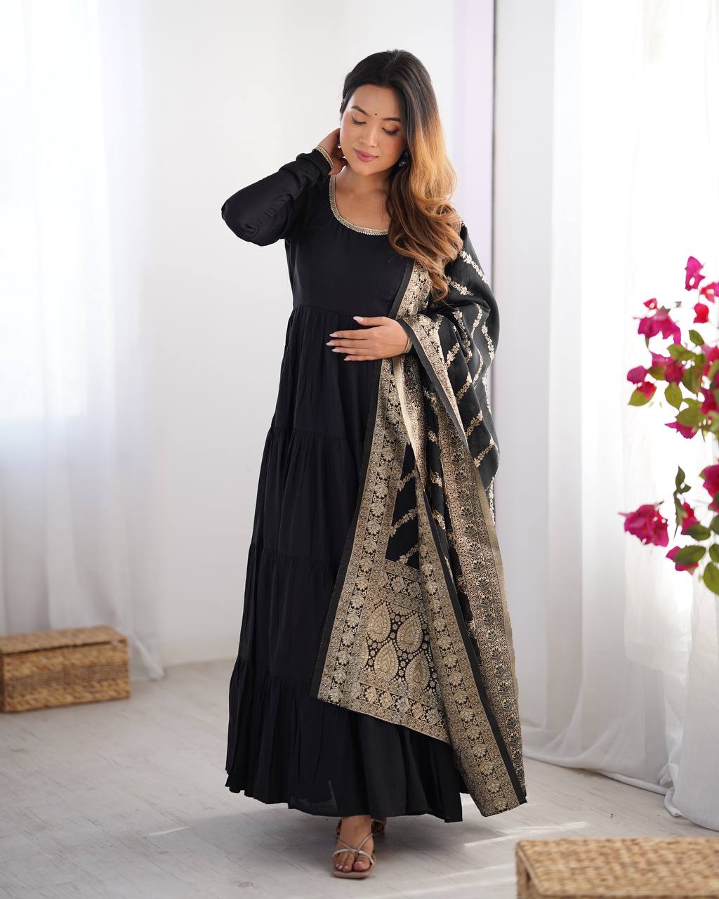 Royal Roman Silk Fully Flared Anarkali Suit Set