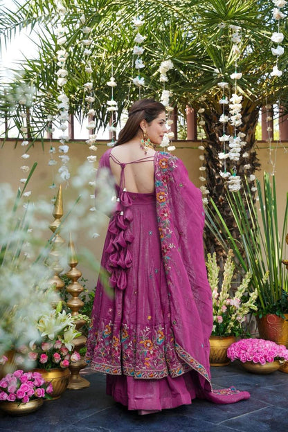 Beige Shades Crunchy Silk Anarkali Plazo Suit Set