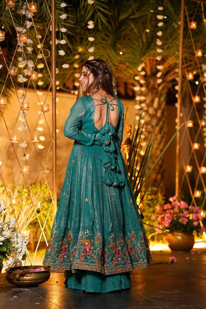 Beige Shades Crunchy Silk Anarkali Plazo Suit Set