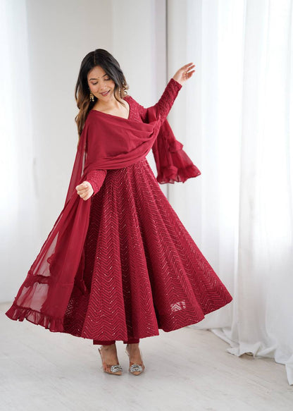 Maroon Coloured Designer Anarkali Suit