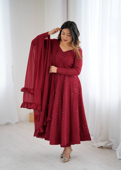 Maroon Coloured Designer Anarkali Suit
