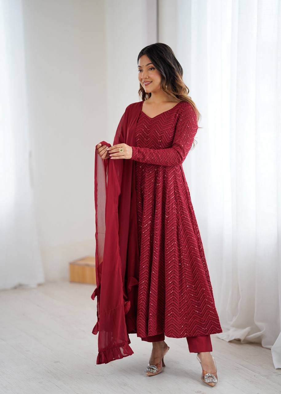 Maroon Coloured Designer Anarkali Suit