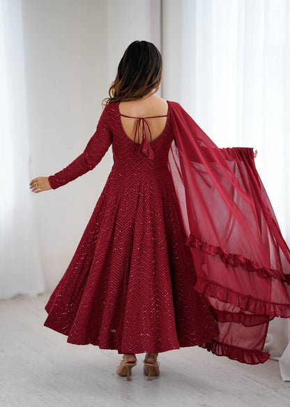 Maroon Coloured Designer Anarkali Suit