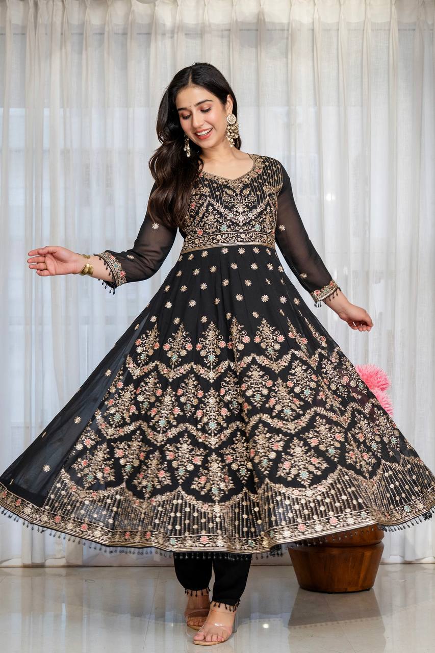 Noir Elegance Designer Anarkali with Dupatta Suit Set