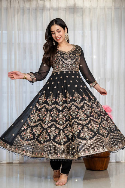 Noir Elegance Designer Anarkali with Dupatta Suit Set
