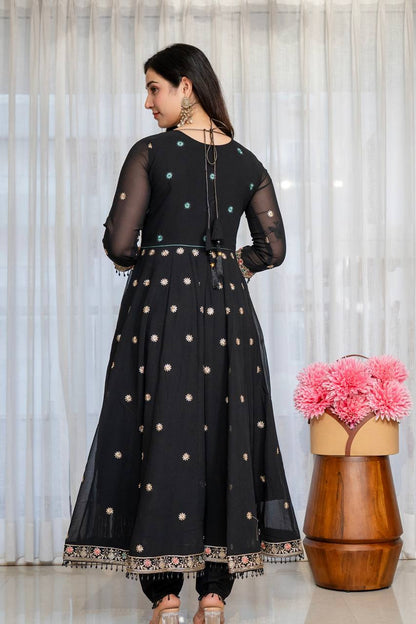 Noir Elegance Designer Anarkali with Dupatta Suit Set