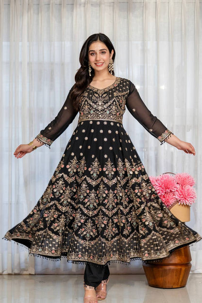 Noir Elegance Designer Anarkali with Dupatta Suit Set