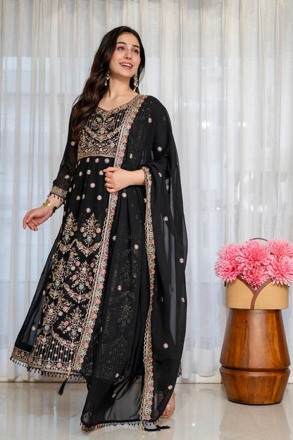 Noir Elegance Designer Anarkali with Dupatta Suit Set