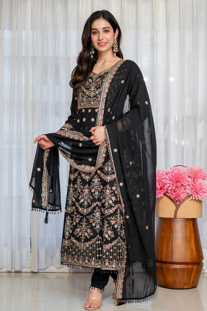 Noir Elegance Designer Anarkali with Dupatta Suit Set