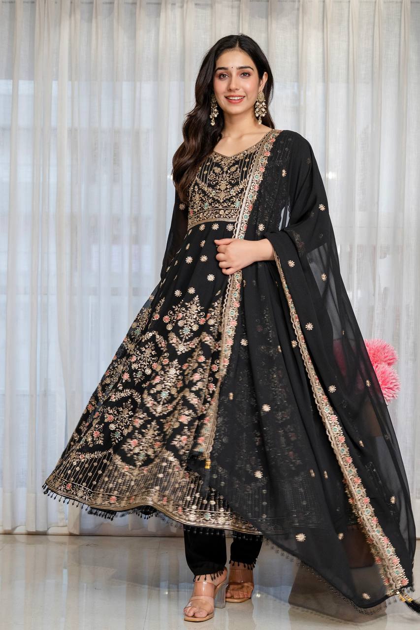 Noir Elegance Designer Anarkali with Dupatta Suit Set