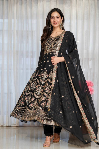 Noir Elegance Designer Anarkali with Dupatta Suit Set