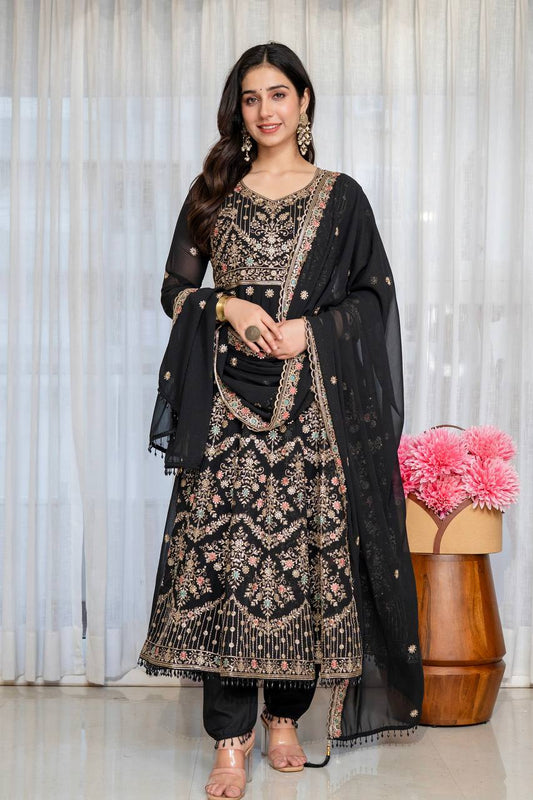 Noir Elegance Designer Anarkali with Dupatta Suit Set