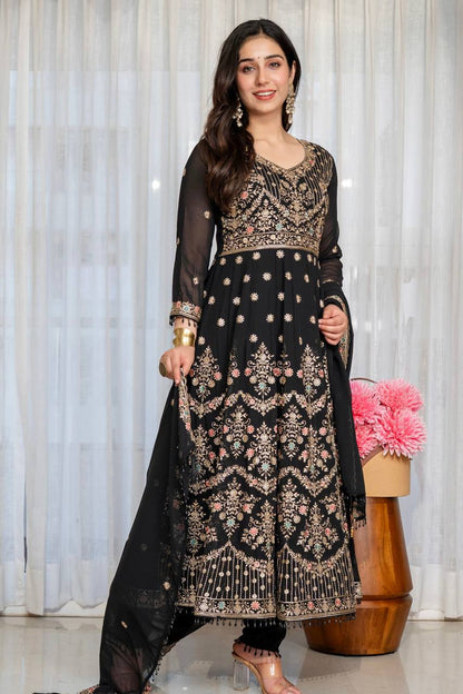 Noir Elegance Designer Anarkali with Dupatta Suit Set