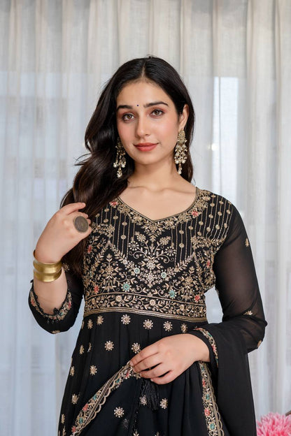 Noir Elegance Designer Anarkali with Dupatta Suit Set