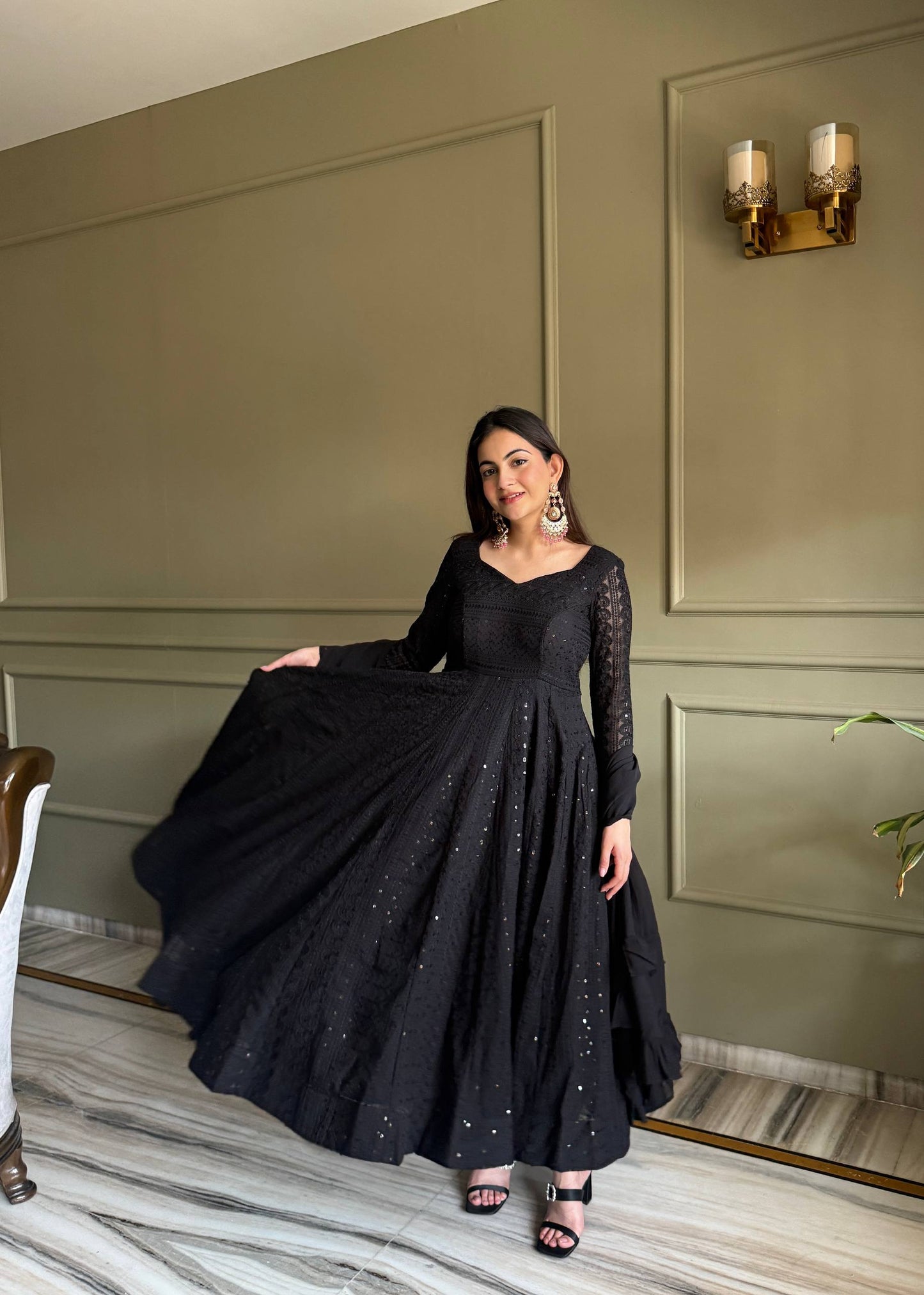 Black Luxe Lucknowi Sequence Anarkali Suit Set