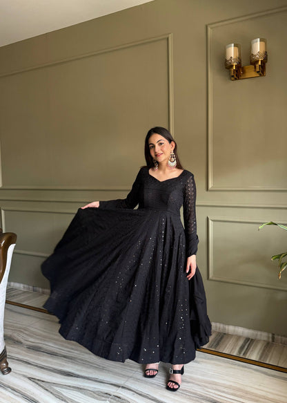 Black Luxe Lucknowi Sequence Anarkali Suit Set