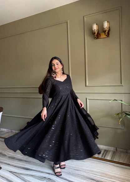 Black Luxe Lucknowi Sequence Anarkali Suit Set