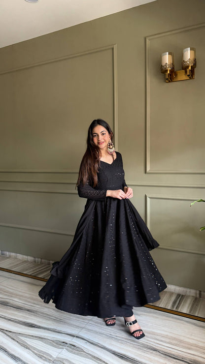 Black Luxe Lucknowi Sequence Anarkali Suit Set