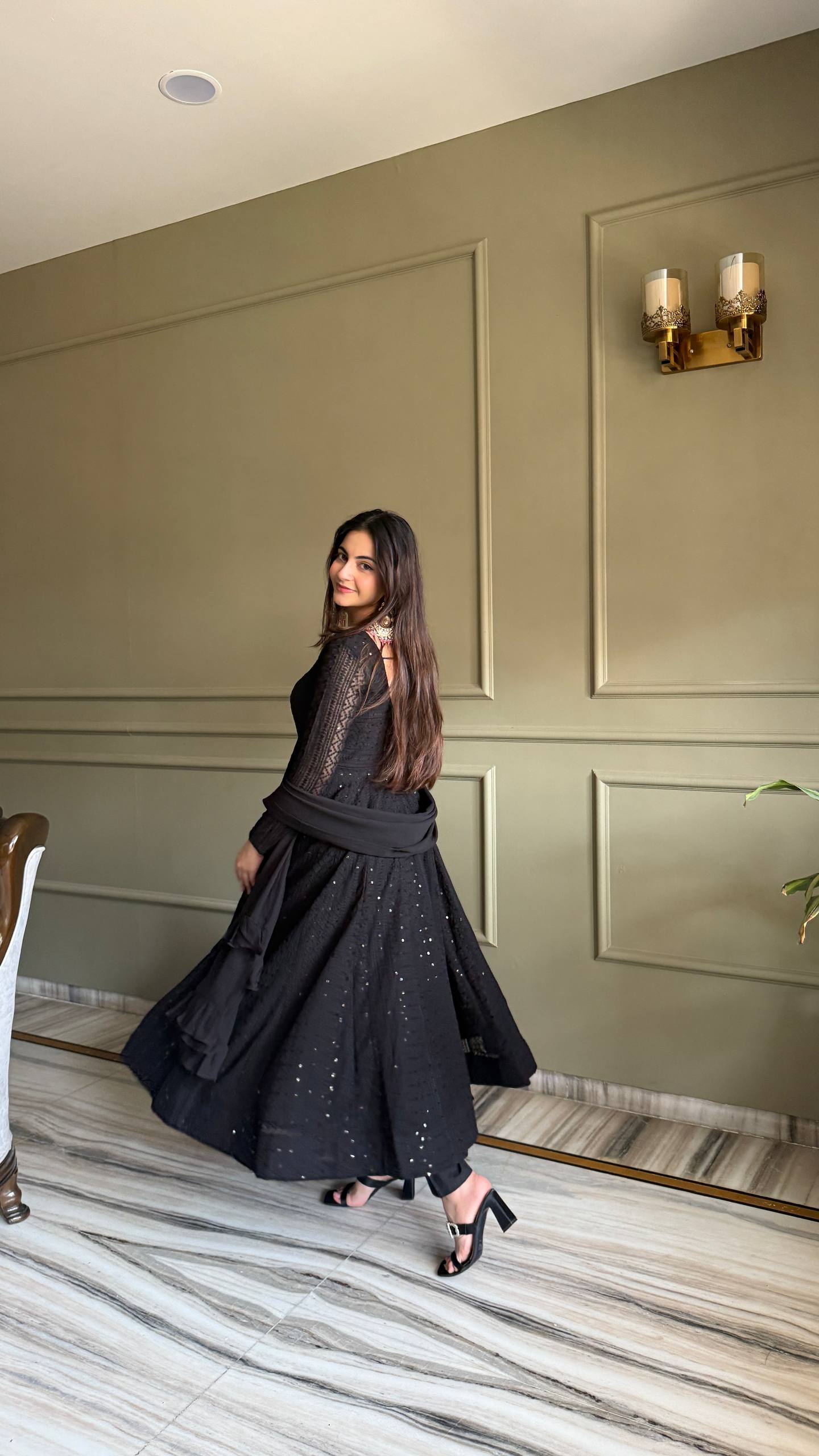 Black Luxe Lucknowi Sequence Anarkali Suit Set